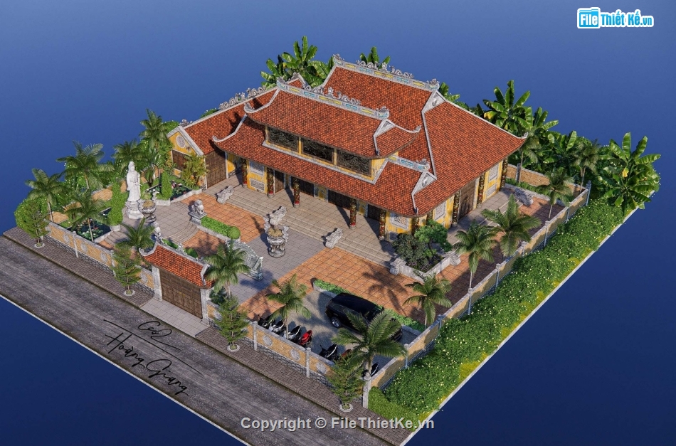 phối cảnh chùa,Sketchup chùa,Đình chùa việt nam,Sketchup